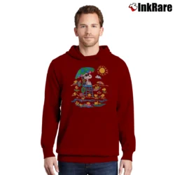 Men’s 90s Snoopy Woodstock On The Beach Pullover Hoodie in maroon | Cozy, Durable, Modern Fit