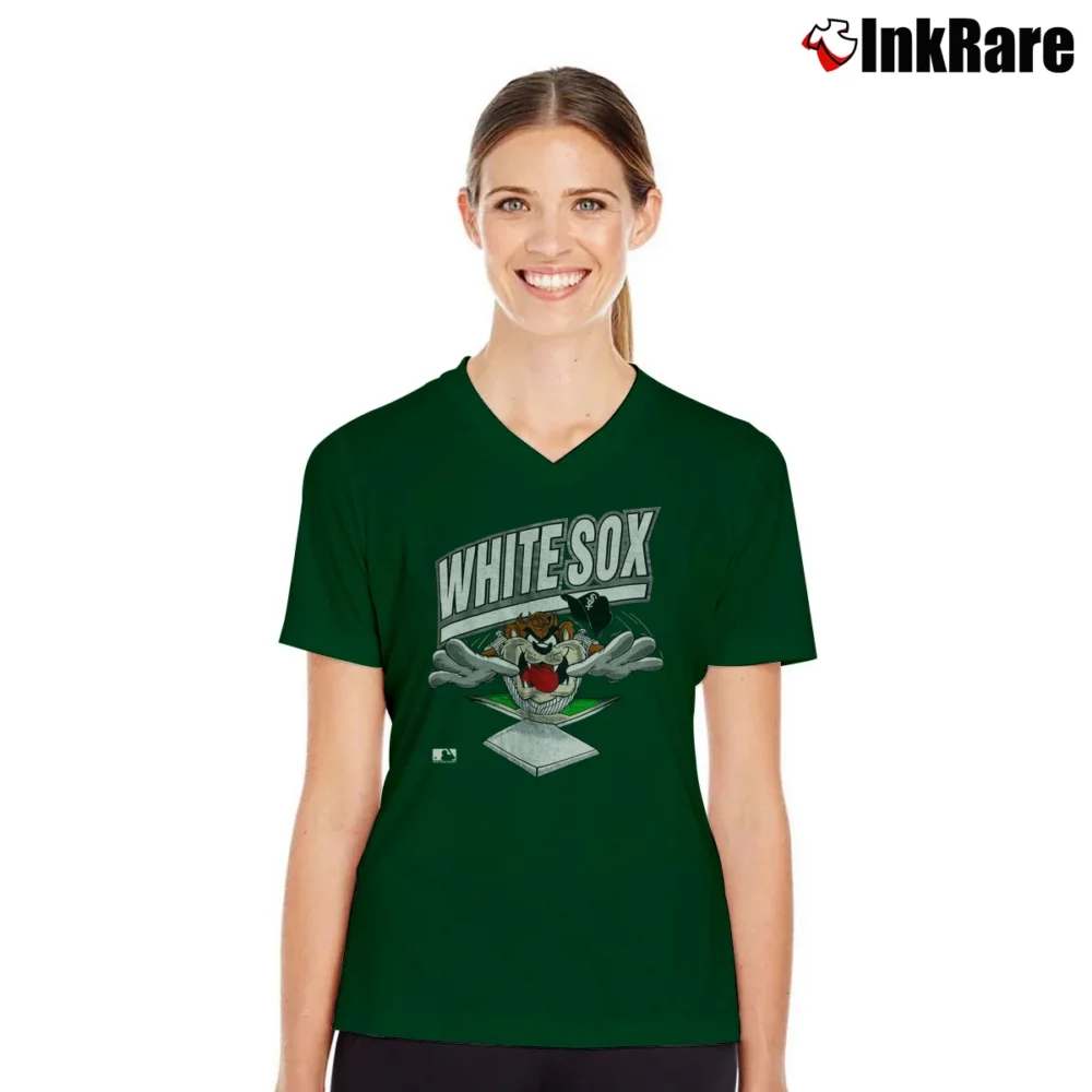 Women’s 90s Sox Baseball Taz Looney Tunes V-Neck Tee in forest green | Chic Neckline, Soft Texture