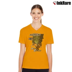 Women’s 90s Star Wars Anakin Skywalker Pod Racing Mighty Blasters V-Neck Tee in orange | Chic Neckline, Soft Texture