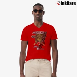 Men’s 90s Star Wars Anakin Skywalker Pod Racing Mighty Blasters V-Neck Tee in red | Sharp, Breathable, Everyday Staple