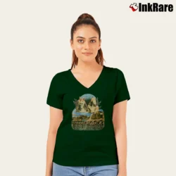 Women’s 90s Star Wars Jar Jar Binks Vintage V-Neck Tee in forest green | Chic Neckline, Soft Texture
