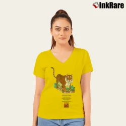 Women’s 90s Sumatran Tiger San Diego Zoo Conservation V-Neck Tee in yellow | Chic Neckline, Soft Texture