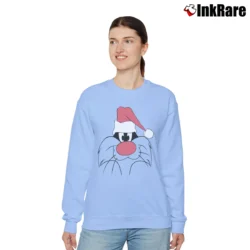 Women’s 90s Sylvester Santa Claus Looney Tunes Christmas Relaxed Sweatshirt in light blue | Soft, Laid-Back Vibe