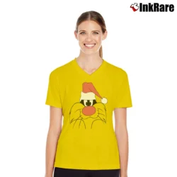 Women’s 90s Sylvester Santa Claus Looney Tunes Christmas V-Neck Tee in yellow | Chic Neckline, Soft Texture