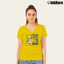 Women’s 90s Sylvester Tweety Looney Tunes Cartoon V-Neck Tee in yellow | Chic Neckline, Soft Texture