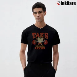 Men’s 90s Taz All Natural Gym Looney Tunes Cartoon V-Neck Tee in black | Sharp, Breathable, Everyday Staple