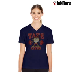 Women’s 90s Taz All Natural Gym Looney Tunes Cartoon V-Neck Tee in navy | Chic Neckline, Soft Texture