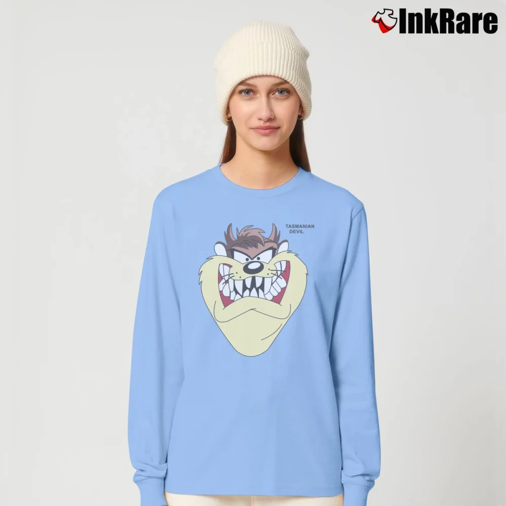 Women’s 90s Taz Looney Tunes Tasmanian Devil Warner Bros Long-Sleeve Top in light blue | Sleek, Versatile, All-Season