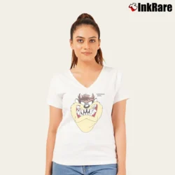 Women’s 90s Taz Looney Tunes Tasmanian Devil Warner Bros V-Neck Tee in white | Chic Neckline, Soft Texture