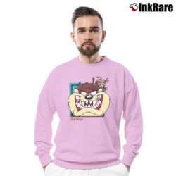 Men’s 90s Taz Tasmanian Devil Six Flags Looney Tunes Crewneck Sweatshirt in light pink | Cozy Fabric, Clean Style