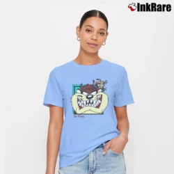 Women’s 90s Taz Tasmanian Devil Six Flags Looney Tunes Signature T-Shirt in light blue | Soft, Flattering Fit