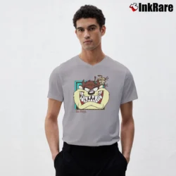 Men’s 90s Taz Tasmanian Devil Six Flags Looney Tunes V-Neck Tee in sport grey | Sharp, Breathable, Everyday Staple