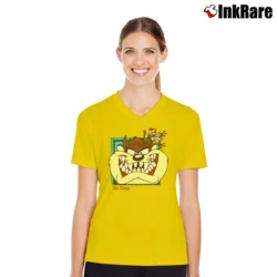 Women’s 90s Taz Tasmanian Devil Six Flags Looney Tunes V-Neck Tee in yellow | Chic Neckline, Soft Texture