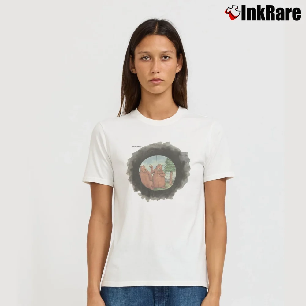 Women’s 90s The Far Side Bears Hunting Signature T-Shirt in white | Soft, Flattering Fit