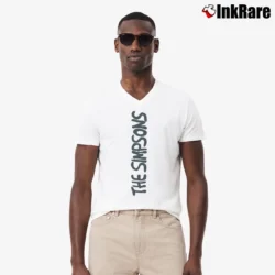 Men’s 90s The Simpsons Bart Rip Offs Animated Comedy Bootleg V-Neck Tee in white | Sharp, Breathable, Everyday Staple