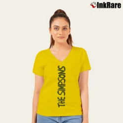 Women’s 90s The Simpsons Bart Rip Offs Animated Comedy Bootleg V-Neck Tee in yellow | Chic Neckline, Soft Texture