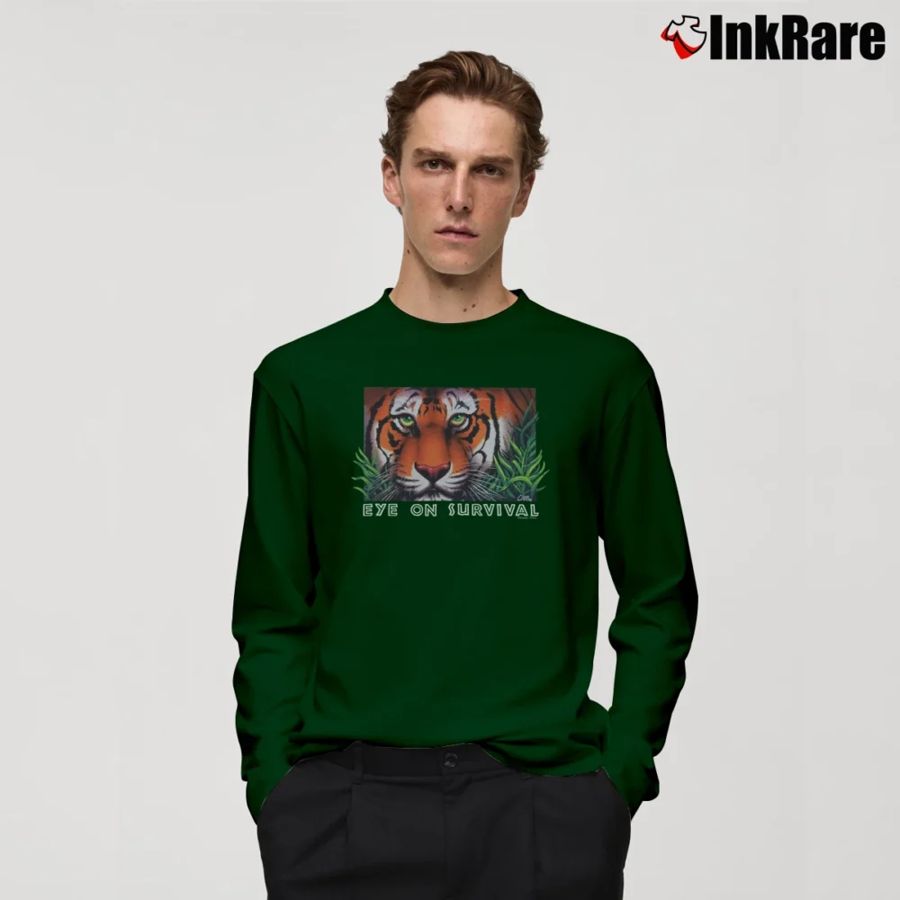 Men’s 90s Tiger Eye Survival Distressed Long-Sleeve Shirt in forest green | Sleek, Lightweight, Year-Round Wear