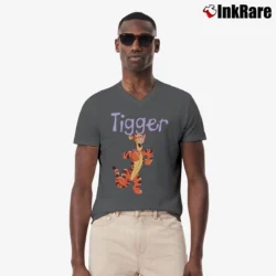 Men’s 90s Tigger Walt Disney Cartoon Character V-Neck Tee in charcoal | Sharp, Breathable, Everyday Staple