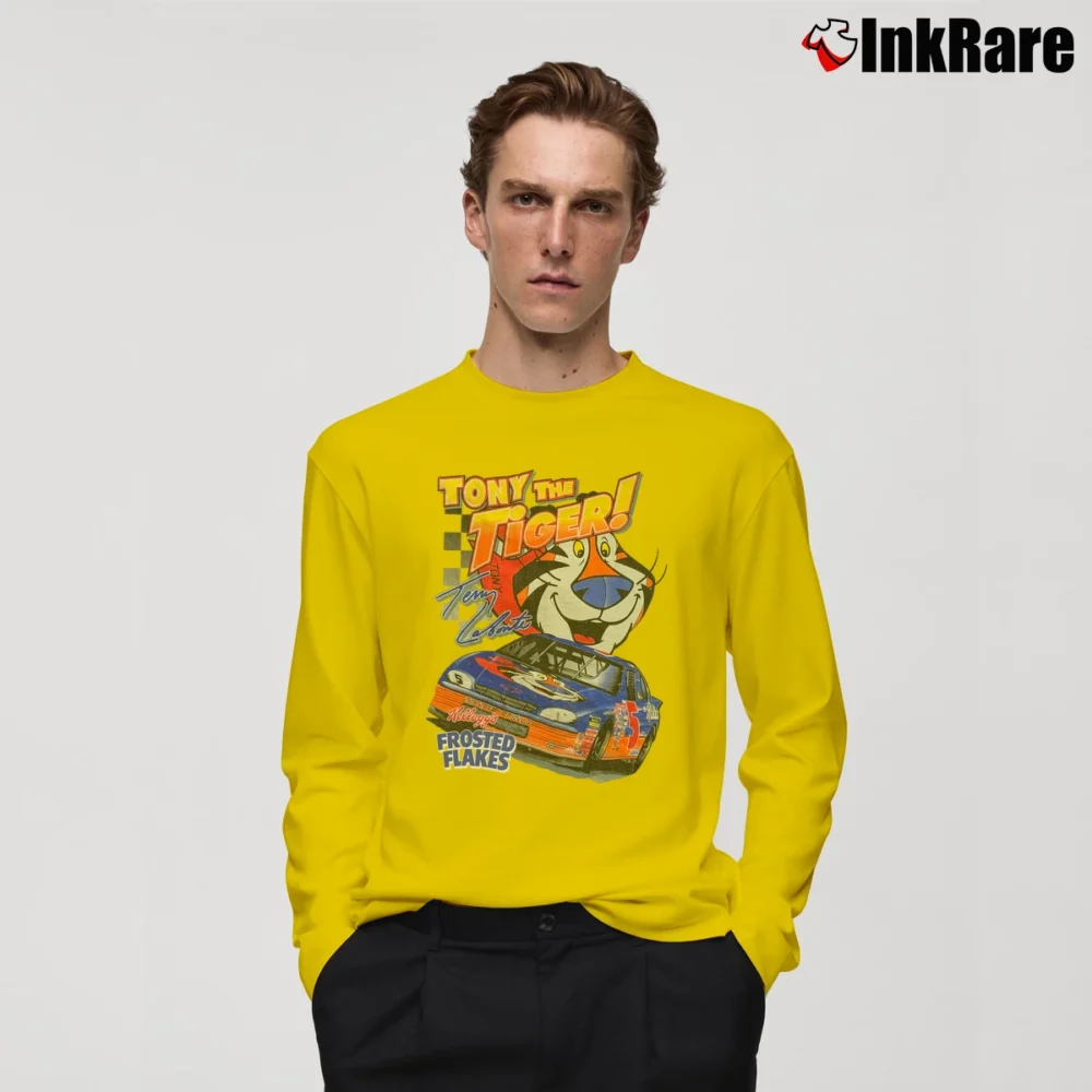 Men’s 90s Tony The Tiger Terry Labonte NASCAR Long-Sleeve Shirt in yellow | Sleek, Lightweight, Year-Round Wear