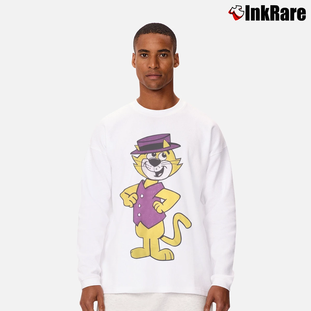 Men’s 90s Top Cat Animated TV Series Promo Long-Sleeve Shirt in white | Sleek, Lightweight, Year-Round Wear