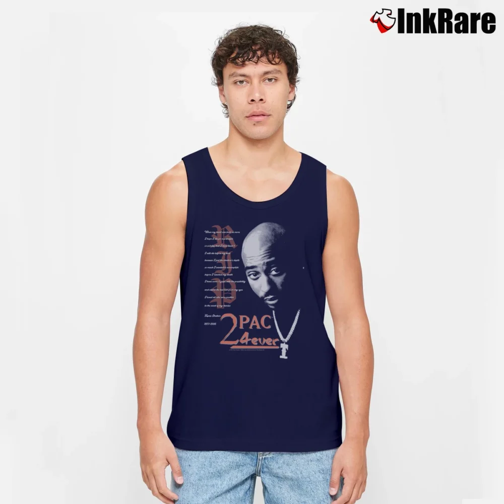 Men’s 90s Tupac Shakur Machiavelli Rap 2pac 4ever For Fans Tank Top in navy | Breathable, Active-Friendly Design