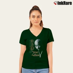 Women’s 90s Tupac Shakur Machiavelli Rap 2pac 4ever For Fans V-Neck Tee in forest green | Chic Neckline, Soft Texture