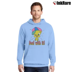 Men’s 90s Tweety Bird Deal With It Looney Tunes Graphic Pullover Hoodie in light blue | Cozy, Durable, Modern Fit