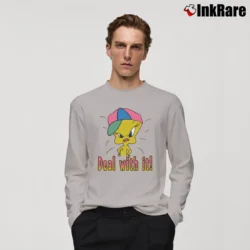 Men’s 90s Tweety Bird Deal With It Looney Tunes Graphic Long-Sleeve Shirt in sport grey | Sleek, Lightweight, Year-Round Wear