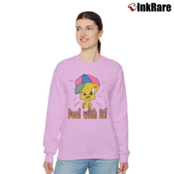 Women’s 90s Tweety Bird Deal With It Looney Tunes Graphic Relaxed Sweatshirt in light pink | Soft, Laid-Back Vibe