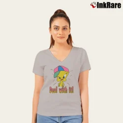 Women’s 90s Tweety Bird Deal With It Looney Tunes Graphic V-Neck Tee in sport grey | Chic Neckline, Soft Texture