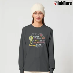 Women’s 90s Tweety Bird Looney Tunes Attitude Long-Sleeve Top in charcoal | Sleek, Versatile, All-Season