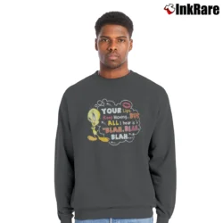 Men’s 90s Tweety Bird Looney Tunes Attitude Crewneck Sweatshirt in charcoal | Cozy Fabric, Clean Style