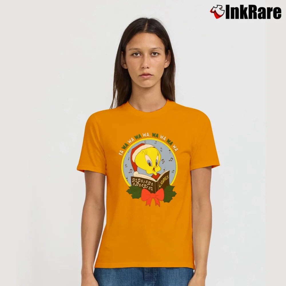 Women’s 90s Tweety Bird Looney Tunes Christmas Graphic Signature T-Shirt in orange | Soft, Flattering Fit