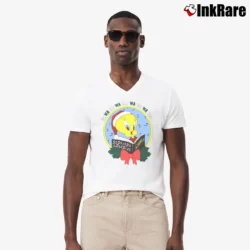 Men’s 90s Tweety Bird Looney Tunes Christmas Graphic V-Neck Tee in white | Sharp, Breathable, Everyday Staple