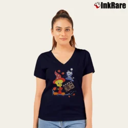 Women’s 90s Tweety Halloween Looney Tunes V-Neck Tee in navy | Chic Neckline, Soft Texture