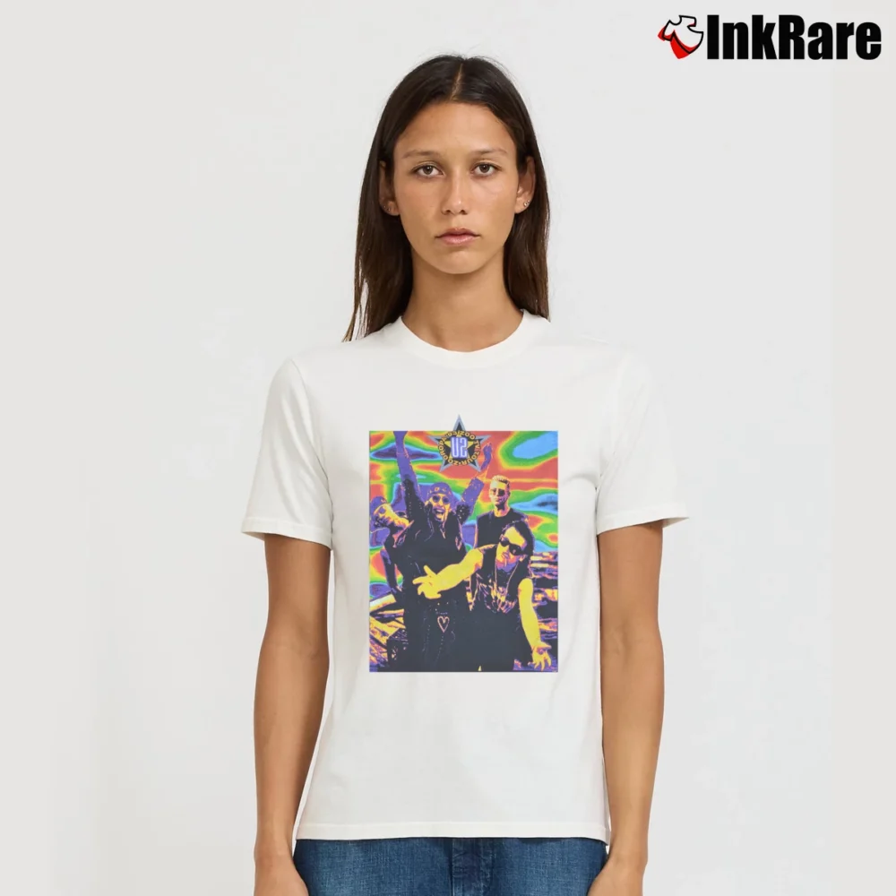 Women’s 90s U2 Zooropa Rock Band Tour 1993 Signature T-Shirt in white | Soft, Flattering Fit