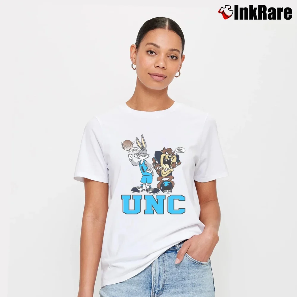 Women’s 90s UNC Tar Heels Looney Tunes Bugs Bunny Taz Signature T-Shirt in white | Soft, Flattering Fit