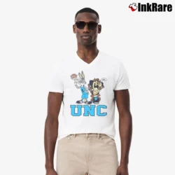 Men’s 90s UNC Tar Heels Looney Tunes Bugs Bunny Taz V-Neck Tee in white | Sharp, Breathable, Everyday Staple