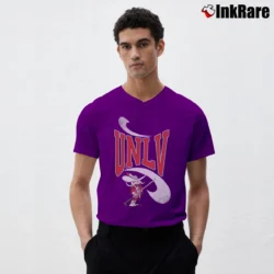 Men’s 90s UNLV Runnin Rebels Mascot Hey Reb College V-Neck Tee in purple | Sharp, Breathable, Everyday Staple