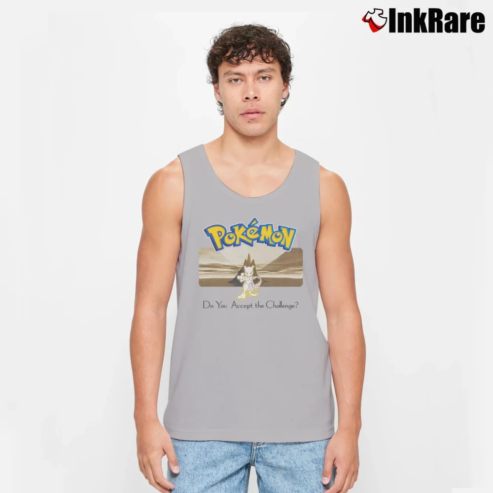 Men’s 90s Vintage Pokemon Do You Accept The Challenge Mewtwo Nintendo Tank Top in sport grey | Breathable, Active-Friendly Design