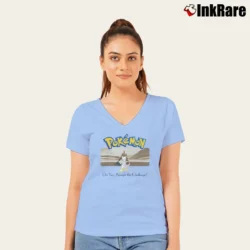 Women’s 90s Vintage Pokemon Do You Accept The Challenge Mewtwo Nintendo V-Neck Tee in light blue | Chic Neckline, Soft Texture