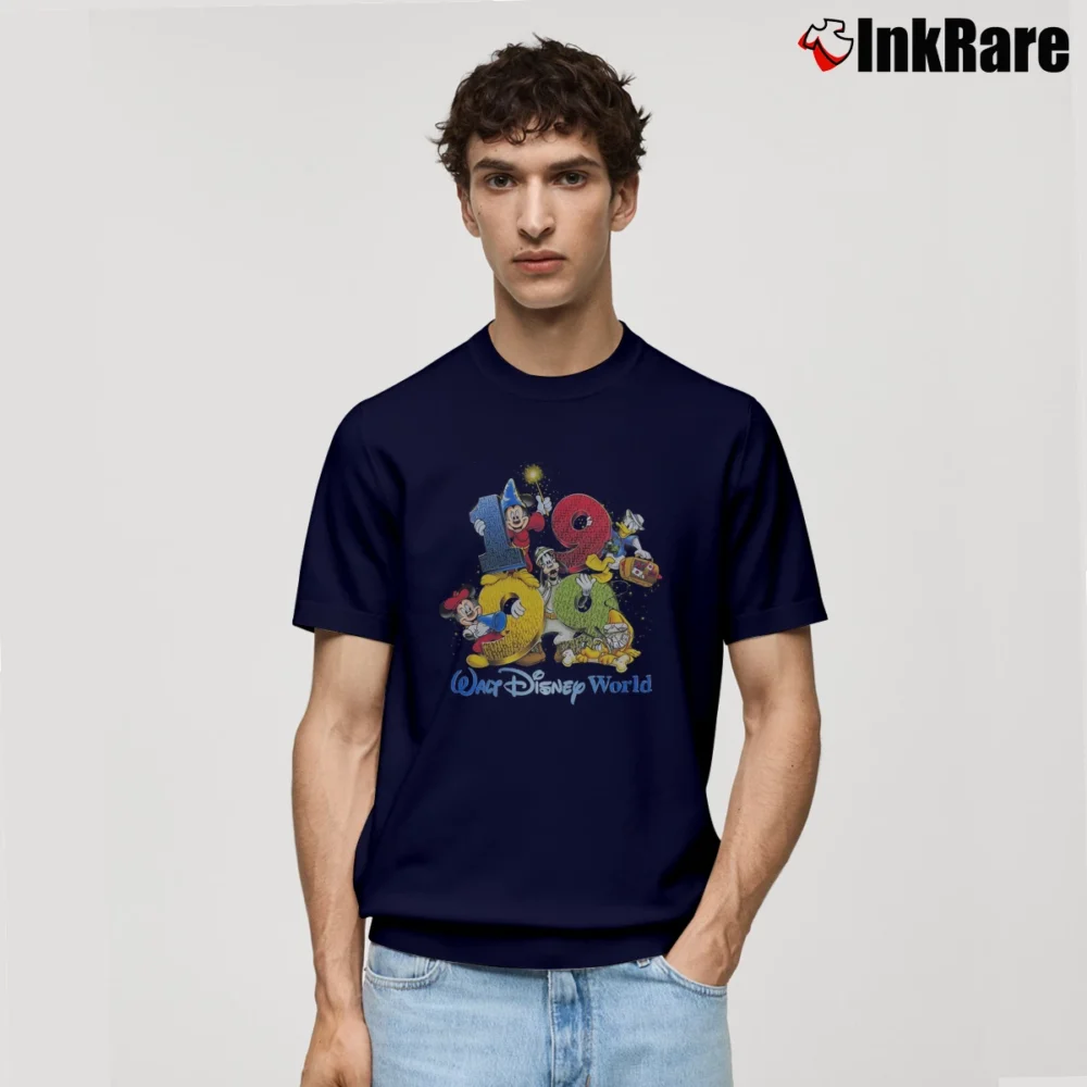 Men’s 90s Walt Disney World 1999 Party Adventure Mickey Minnie Donald Goofy Classic T-Shirt in navy | Soft, Breathable Everyday Wear