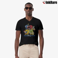 Men’s 90s Walt Disney World 1999 Party Adventure Mickey Minnie Donald Goofy V-Neck Tee in black | Sharp, Breathable, Everyday Staple