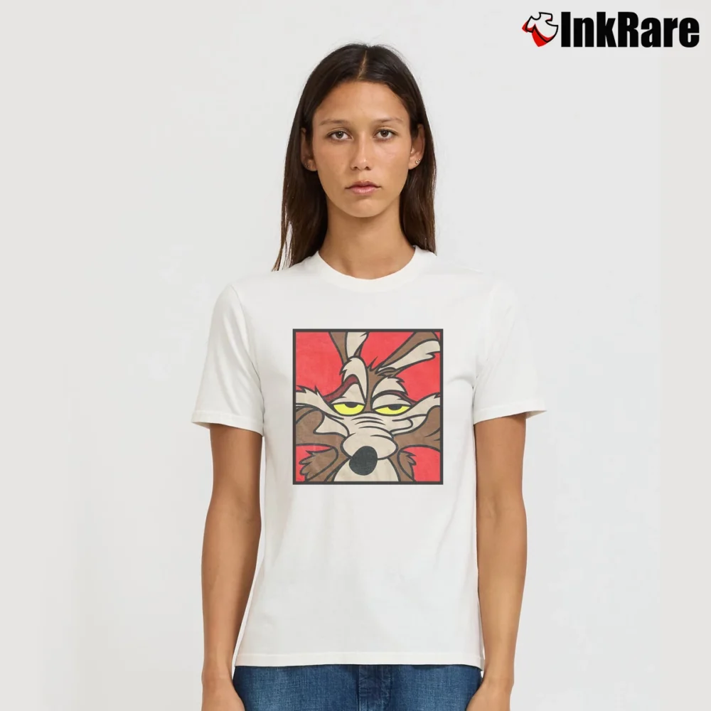 Women’s 90s Wile E Coyote Looney Tunes Cartoon Signature T-Shirt in white | Soft, Flattering Fit
