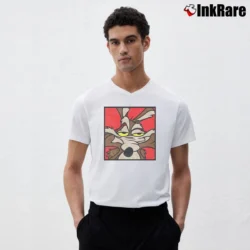 Men’s 90s Wile E Coyote Looney Tunes Cartoon V-Neck Tee in white | Sharp, Breathable, Everyday Staple