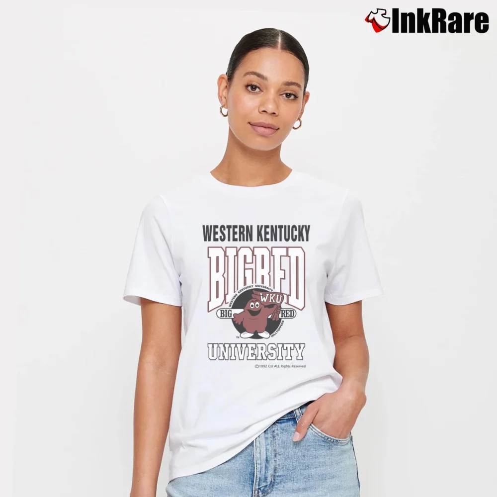 Women’s 90s WKU Western Kentucky University Hilltoppers Mascot Big Logo College Signature T-Shirt in white | Soft, Flattering Fit