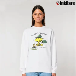 Women’s 90s Woodstock Happy Camper Peanuts Relaxed Sweatshirt in white | Soft, Laid-Back Vibe