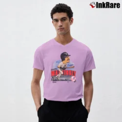 Men’s 90s Yankees Don Mattingly Caricature V-Neck Tee in light pink | Sharp, Breathable, Everyday Staple
