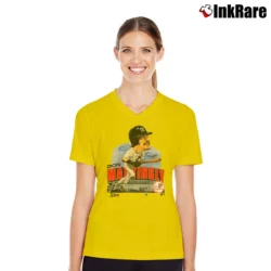 Women’s 90s Yankees Don Mattingly Caricature V-Neck Tee in yellow | Chic Neckline, Soft Texture