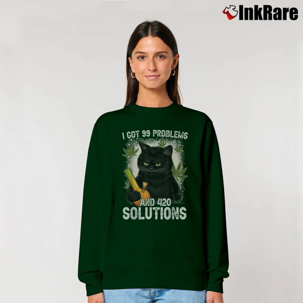 Women’s 99 Problems And 420 Solutions Funny Weed Marijuana Stoner Relaxed Sweatshirt in forest green | Soft, Laid-Back Vibe